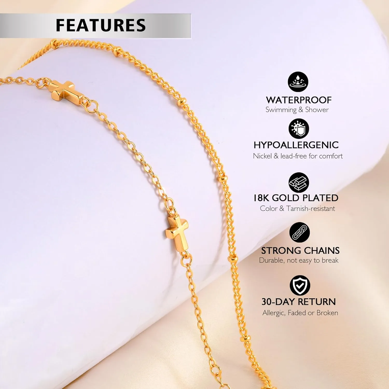 Anklets for Women 18K Gold Silver Plated Ankle Bracelets Waterproof Beaded Chain Dainty Layered Summer Beach Foot Jewelry Adjustable 2Pcs