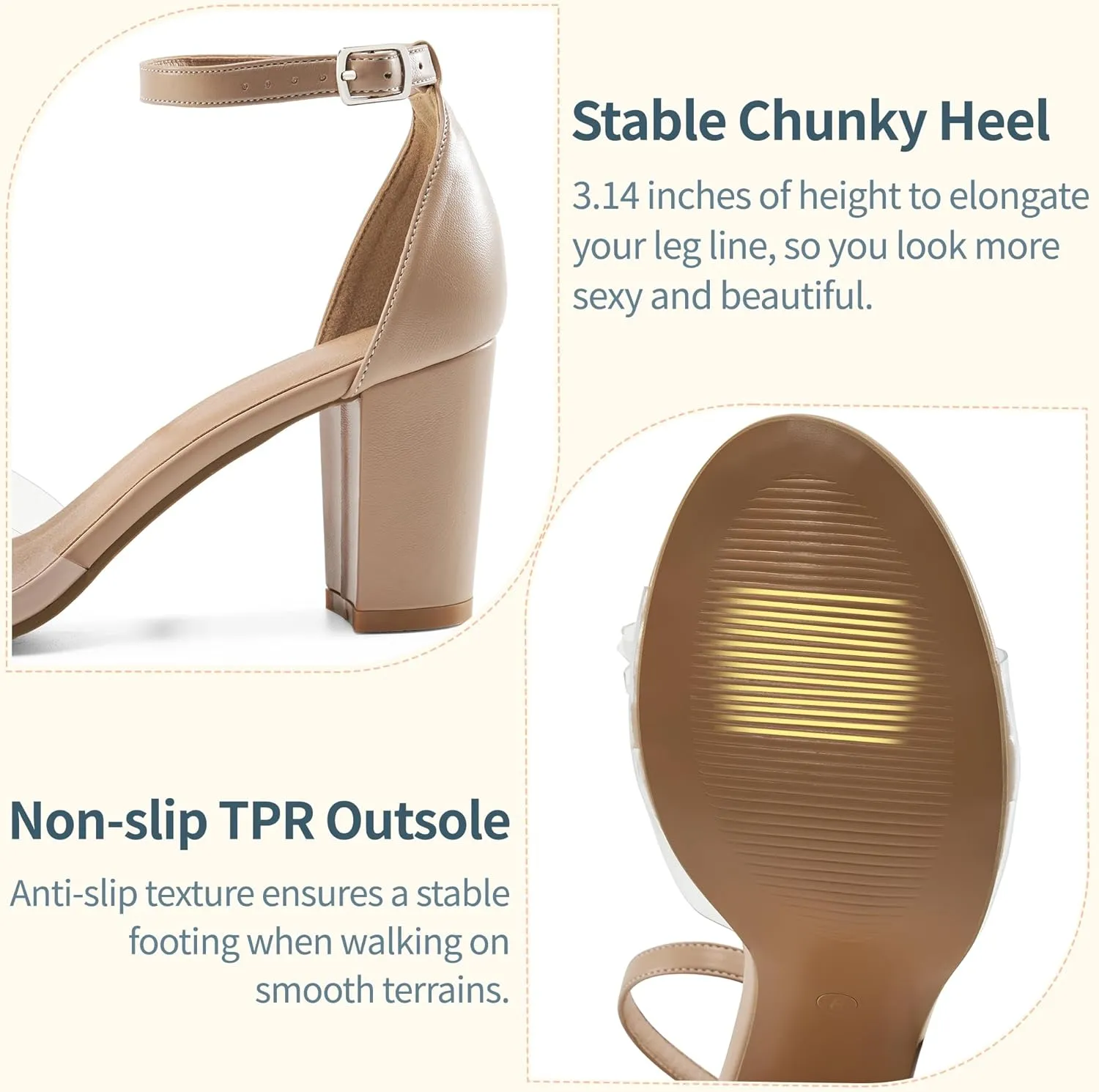 Aomigoct Chunky Heels for Women Wedding: Dressy Comfortable High Heeled Sandals for Fashion Bridal with Crystal Decor