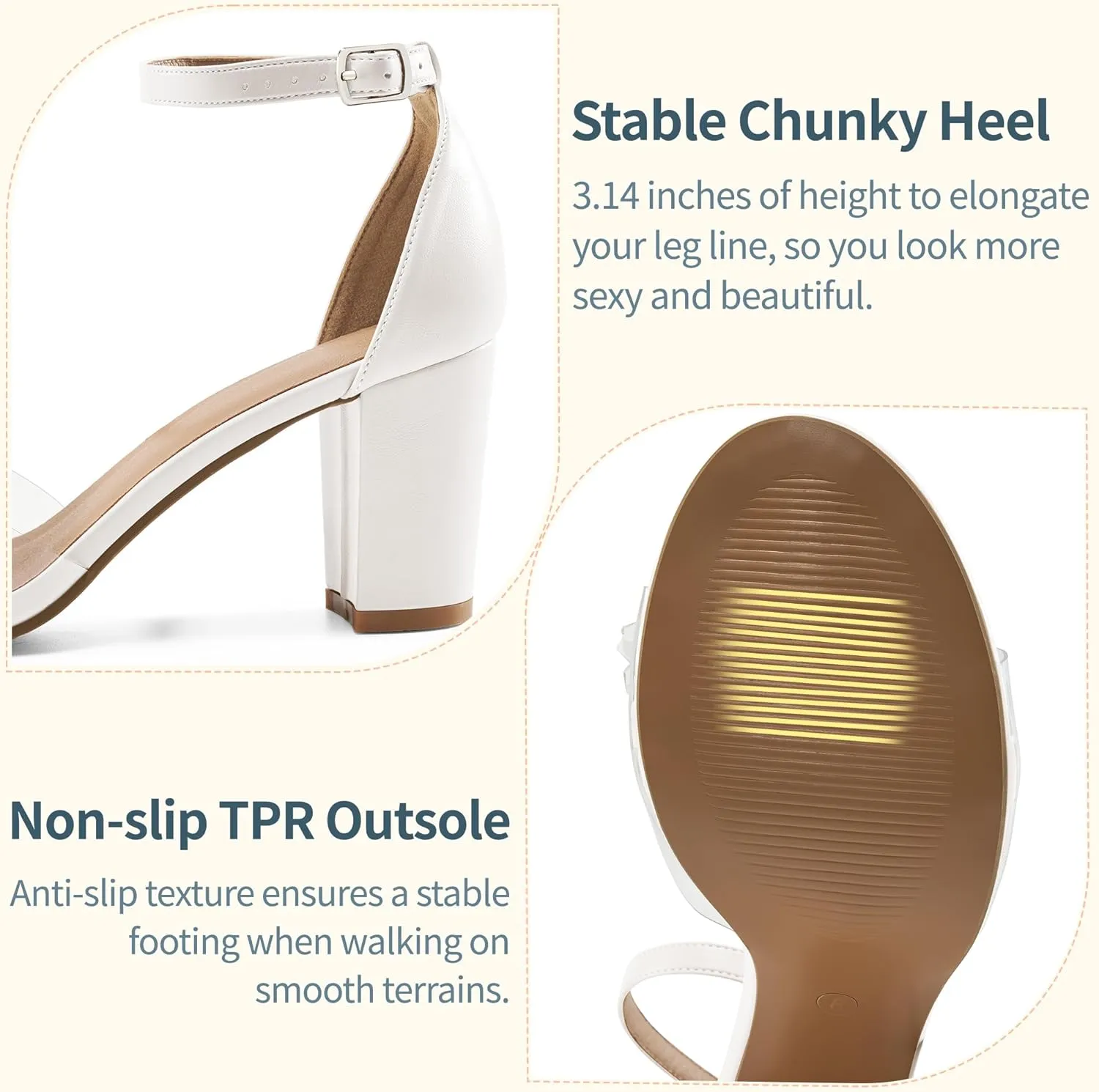Aomigoct Chunky Heels for Women Wedding: Dressy Comfortable High Heeled Sandals for Fashion Bridal with Crystal Decor