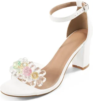 Aomigoct Chunky Heels for Women Wedding: Dressy Comfortable High Heeled Sandals for Fashion Bridal with Crystal Decor