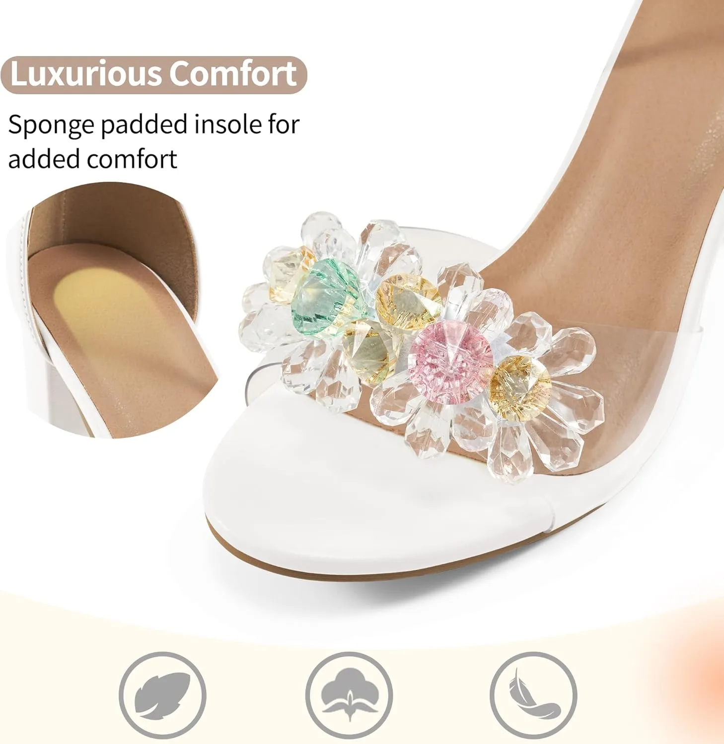 Aomigoct Chunky Heels for Women Wedding: Dressy Comfortable High Heeled Sandals for Fashion Bridal with Crystal Decor