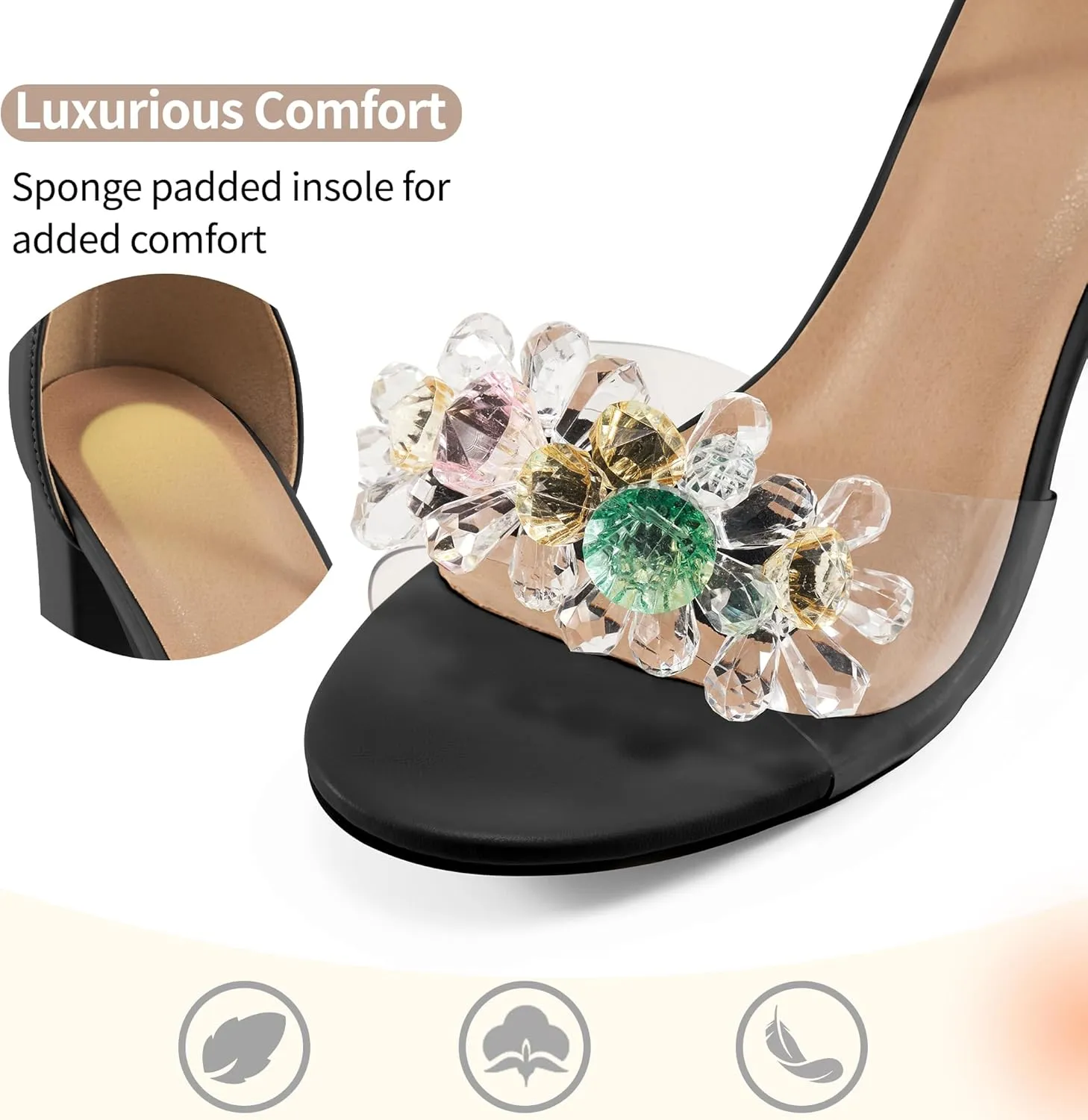Aomigoct Chunky Heels for Women Wedding: Dressy Comfortable High Heeled Sandals for Fashion Bridal with Crystal Decor