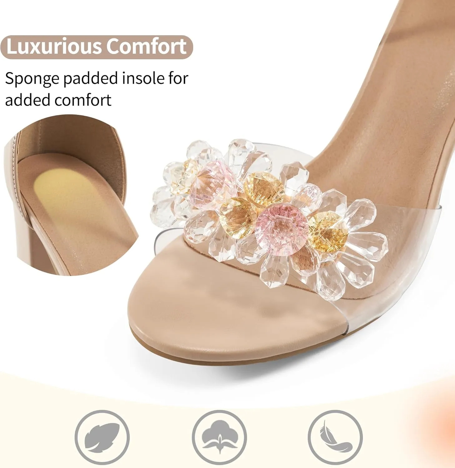 Aomigoct Chunky Heels for Women Wedding: Dressy Comfortable High Heeled Sandals for Fashion Bridal with Crystal Decor