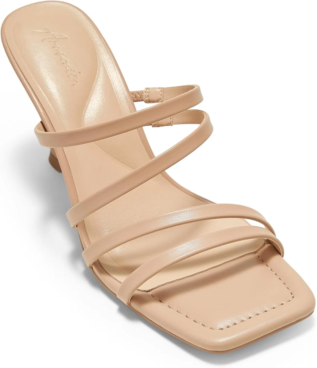 Arromic Women's Heels Square Open Toe Slip on Heeled Sandals Slides for Dress Work Party Casual Wedding
