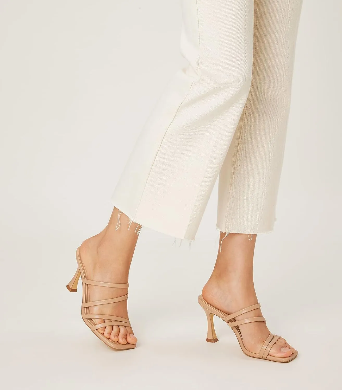 Arromic Women's Heels Square Open Toe Slip on Heeled Sandals Slides for Dress Work Party Casual Wedding