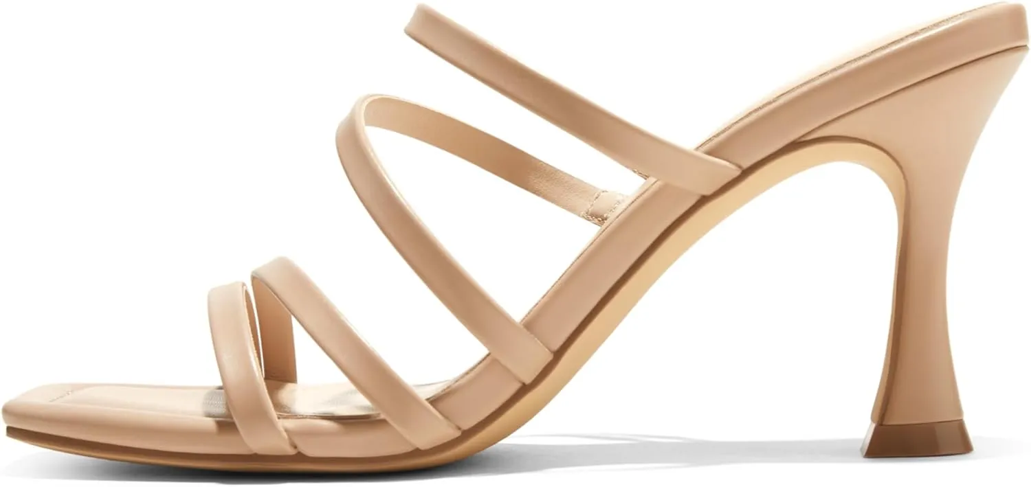 Arromic Women's Heels Square Open Toe Slip on Heeled Sandals Slides for Dress Work Party Casual Wedding
