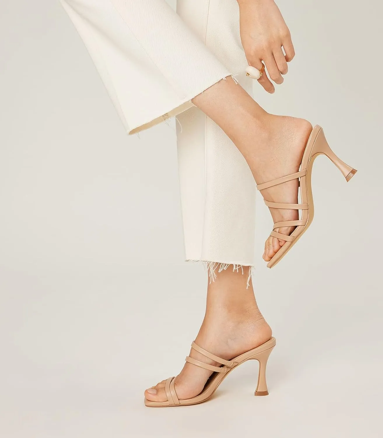 Arromic Women's Heels Square Open Toe Slip on Heeled Sandals Slides for Dress Work Party Casual Wedding