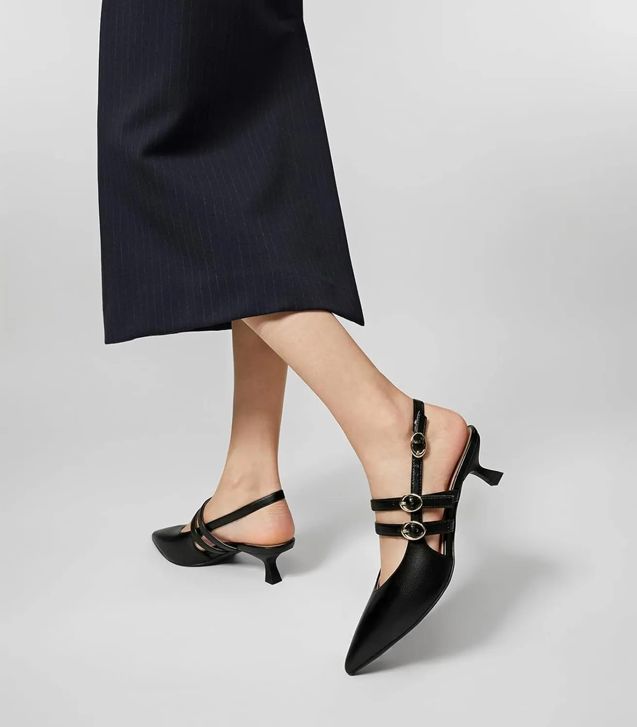 Arromic Women's Kitten Heels Two-Strap Mary Jane Slingback Pointed Toe Pumps Low Heel Ankle Strap Dress Shoes for Work, Wedding, and Formal Occasions