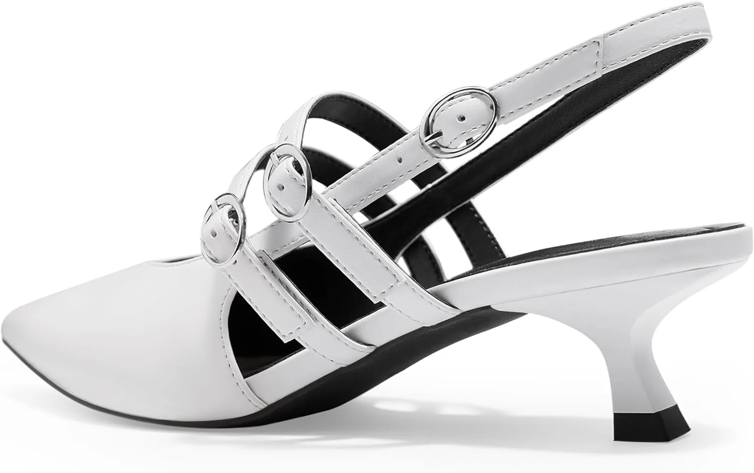 Arromic Women's Kitten Heels Two-Strap Mary Jane Slingback Pointed Toe Pumps Low Heel Ankle Strap Dress Shoes for Work, Wedding, and Formal Occasions