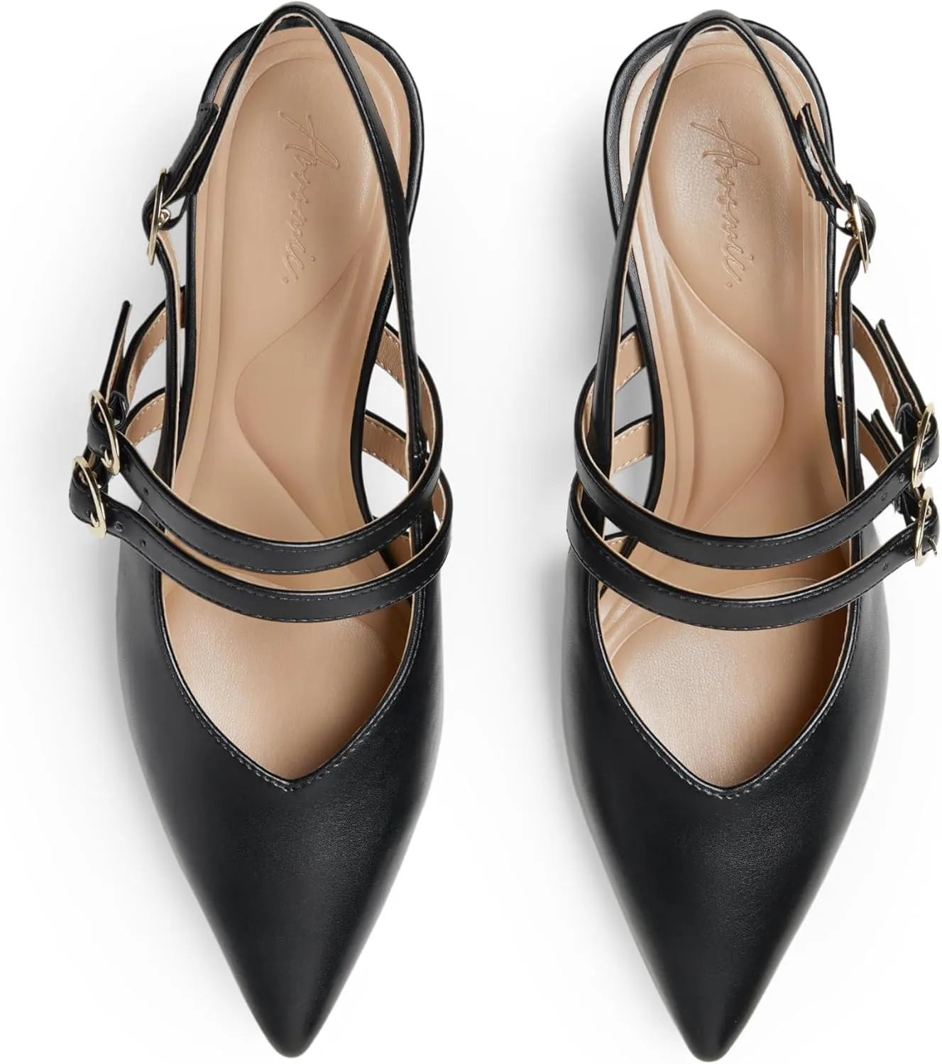 Arromic Women's Kitten Heels Two-Strap Mary Jane Slingback Pointed Toe Pumps Low Heel Ankle Strap Dress Shoes for Work, Wedding, and Formal Occasions