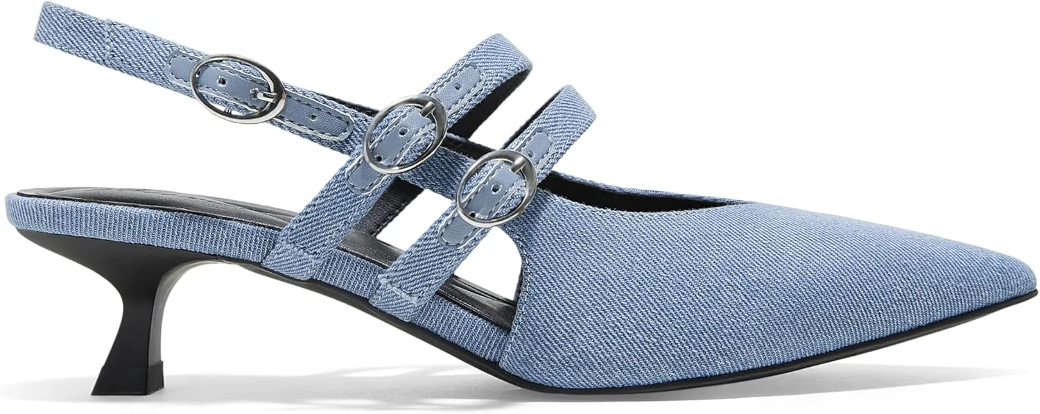 Arromic Women's Kitten Heels Two-Strap Mary Jane Slingback Pointed Toe Pumps Low Heel Ankle Strap Dress Shoes for Work, Wedding, and Formal Occasions