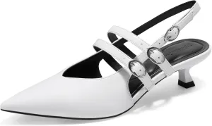 Arromic Women's Kitten Heels Two-Strap Mary Jane Slingback Pointed Toe Pumps Low Heel Ankle Strap Dress Shoes for Work, Wedding, and Formal Occasions