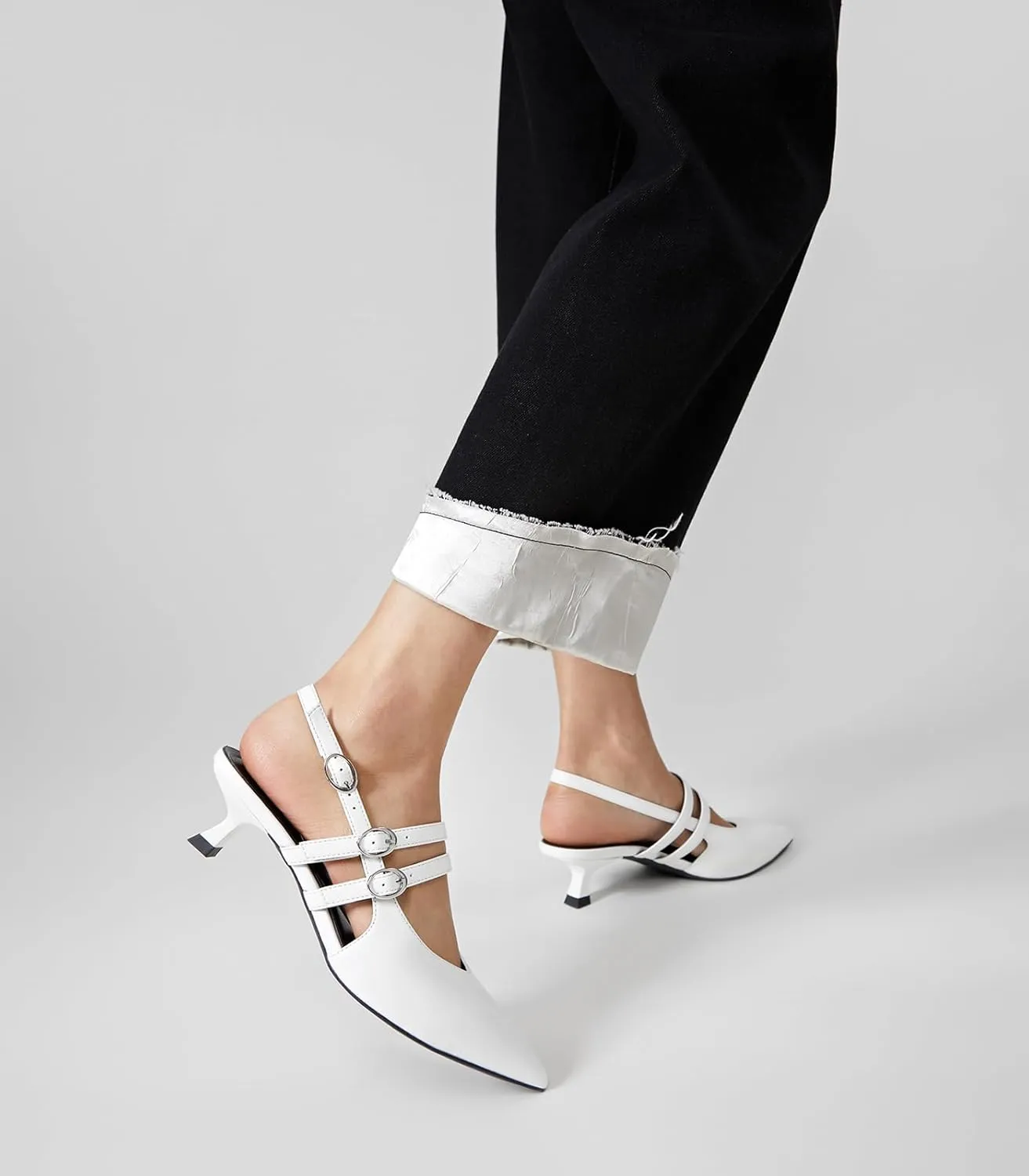 Arromic Women's Kitten Heels Two-Strap Mary Jane Slingback Pointed Toe Pumps Low Heel Ankle Strap Dress Shoes for Work, Wedding, and Formal Occasions