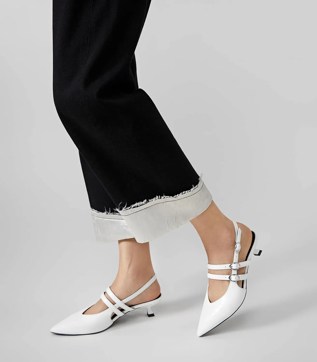 Arromic Women's Kitten Heels Two-Strap Mary Jane Slingback Pointed Toe Pumps Low Heel Ankle Strap Dress Shoes for Work, Wedding, and Formal Occasions