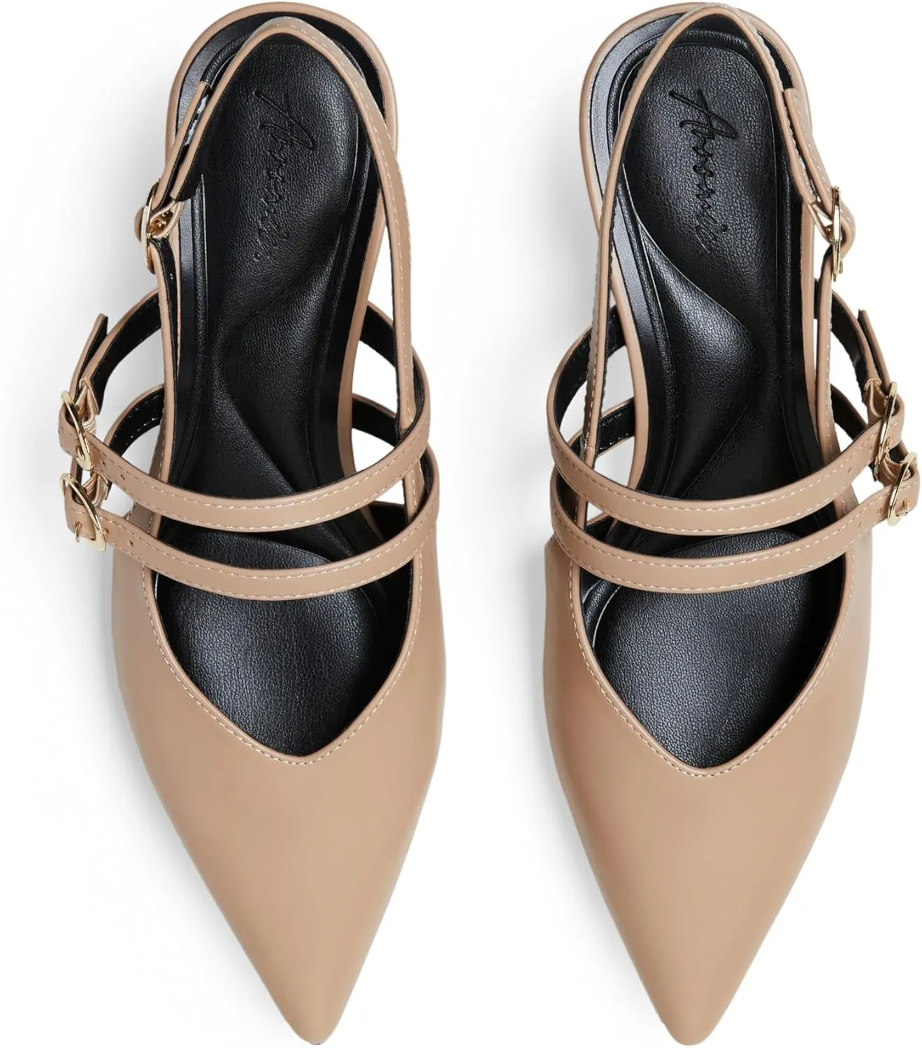 Arromic Women's Kitten Heels Two-Strap Mary Jane Slingback Pointed Toe Pumps Low Heel Ankle Strap Dress Shoes for Work, Wedding, and Formal Occasions