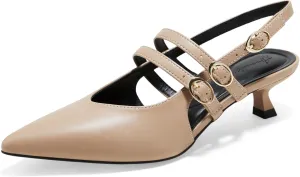 Arromic Women's Kitten Heels Two-Strap Mary Jane Slingback Pointed Toe Pumps Low Heel Ankle Strap Dress Shoes for Work, Wedding, and Formal Occasions