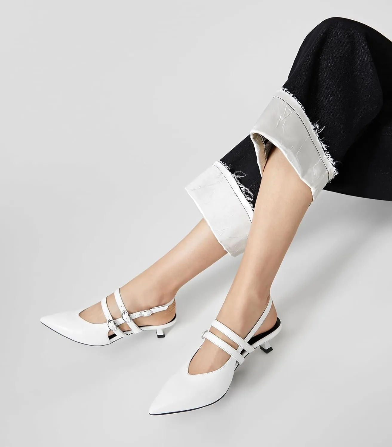 Arromic Women's Kitten Heels Two-Strap Mary Jane Slingback Pointed Toe Pumps Low Heel Ankle Strap Dress Shoes for Work, Wedding, and Formal Occasions