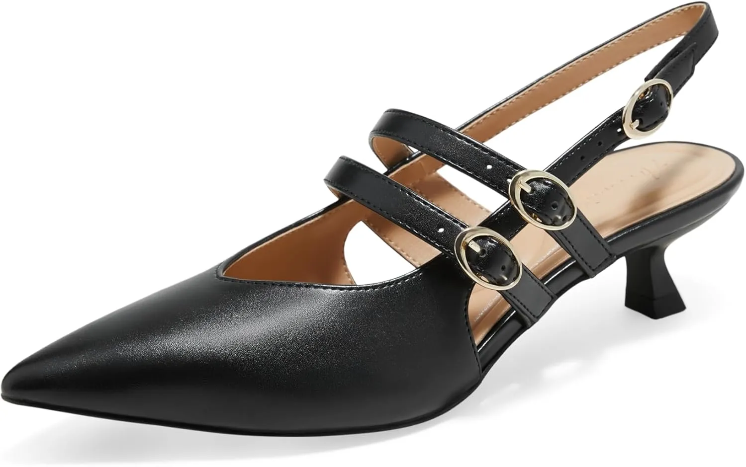 Arromic Women's Kitten Heels Two-Strap Mary Jane Slingback Pointed Toe Pumps Low Heel Ankle Strap Dress Shoes for Work, Wedding, and Formal Occasions