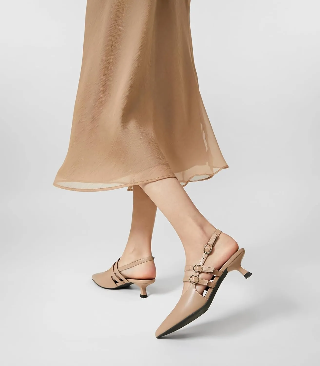Arromic Women's Kitten Heels Two-Strap Mary Jane Slingback Pointed Toe Pumps Low Heel Ankle Strap Dress Shoes for Work, Wedding, and Formal Occasions
