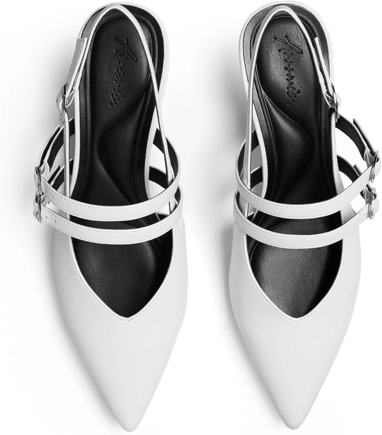 Arromic Women's Kitten Heels Two-Strap Mary Jane Slingback Pointed Toe Pumps Low Heel Ankle Strap Dress Shoes for Work, Wedding, and Formal Occasions