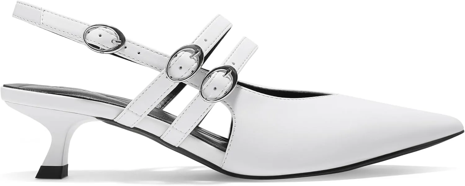 Arromic Women's Kitten Heels Two-Strap Mary Jane Slingback Pointed Toe Pumps Low Heel Ankle Strap Dress Shoes for Work, Wedding, and Formal Occasions