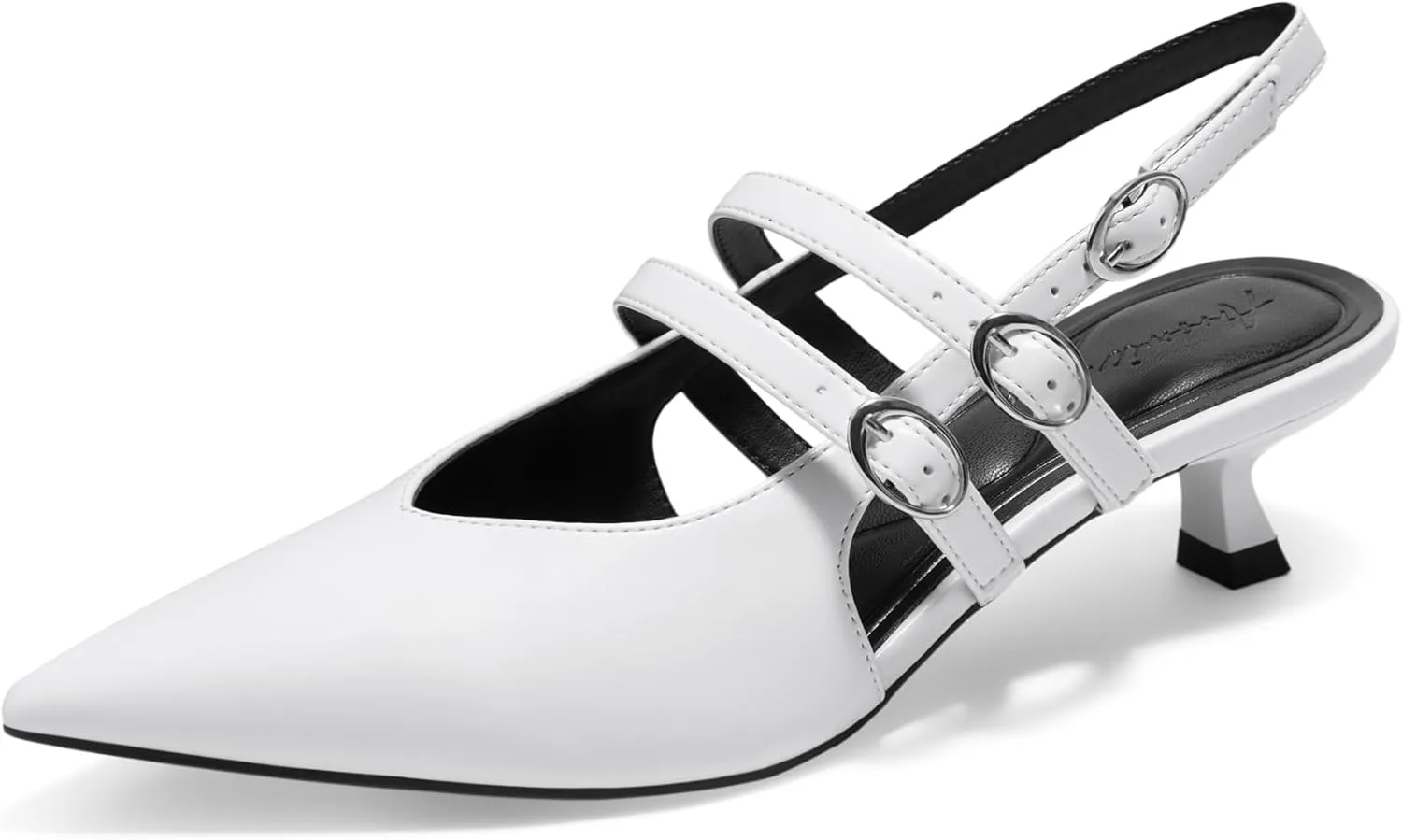 Arromic Women's Kitten Heels Two-Strap Mary Jane Slingback Pointed Toe Pumps Low Heel Ankle Strap Dress Shoes for Work, Wedding, and Formal Occasions