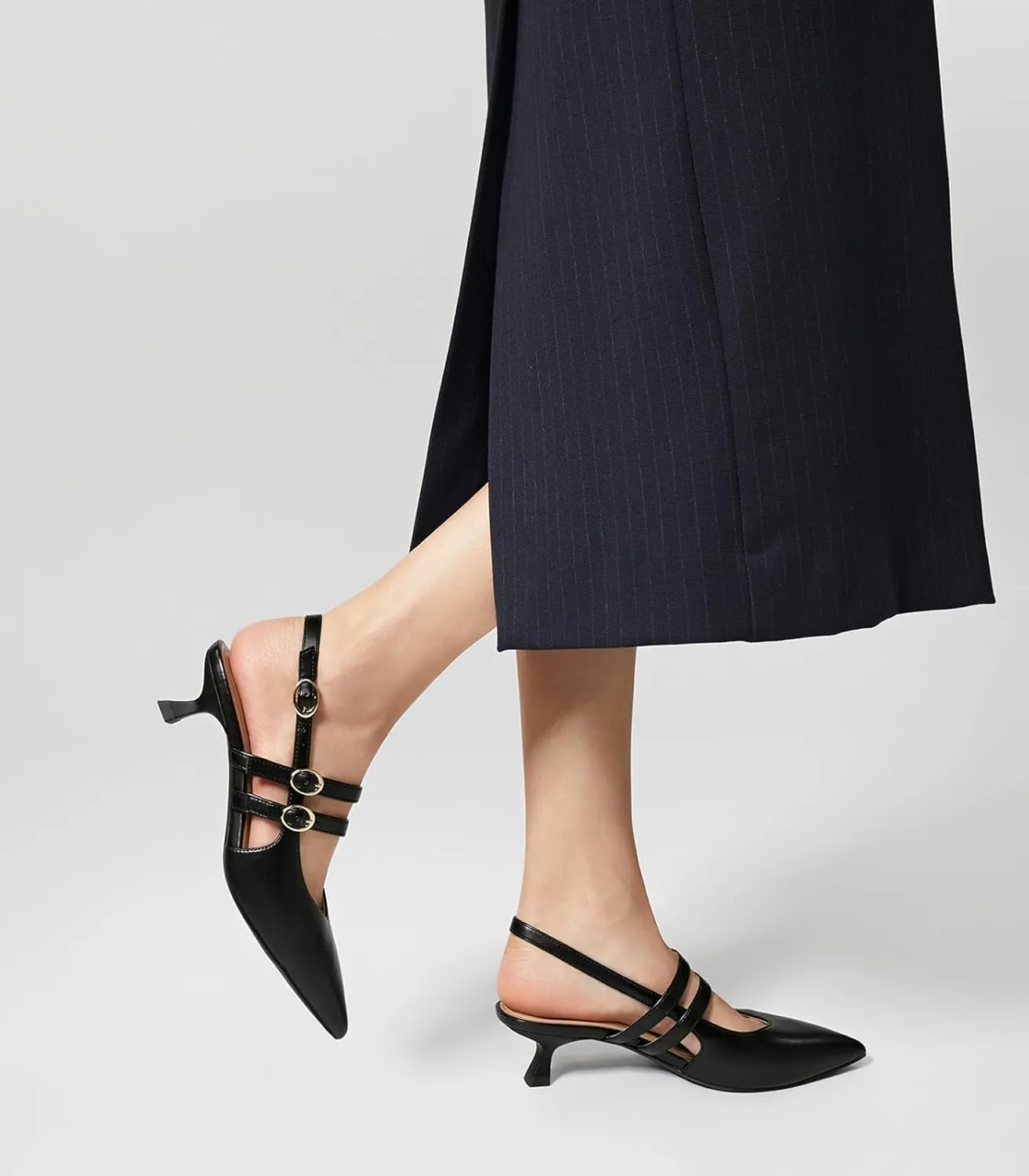 Arromic Women's Kitten Heels Two-Strap Mary Jane Slingback Pointed Toe Pumps Low Heel Ankle Strap Dress Shoes for Work, Wedding, and Formal Occasions
