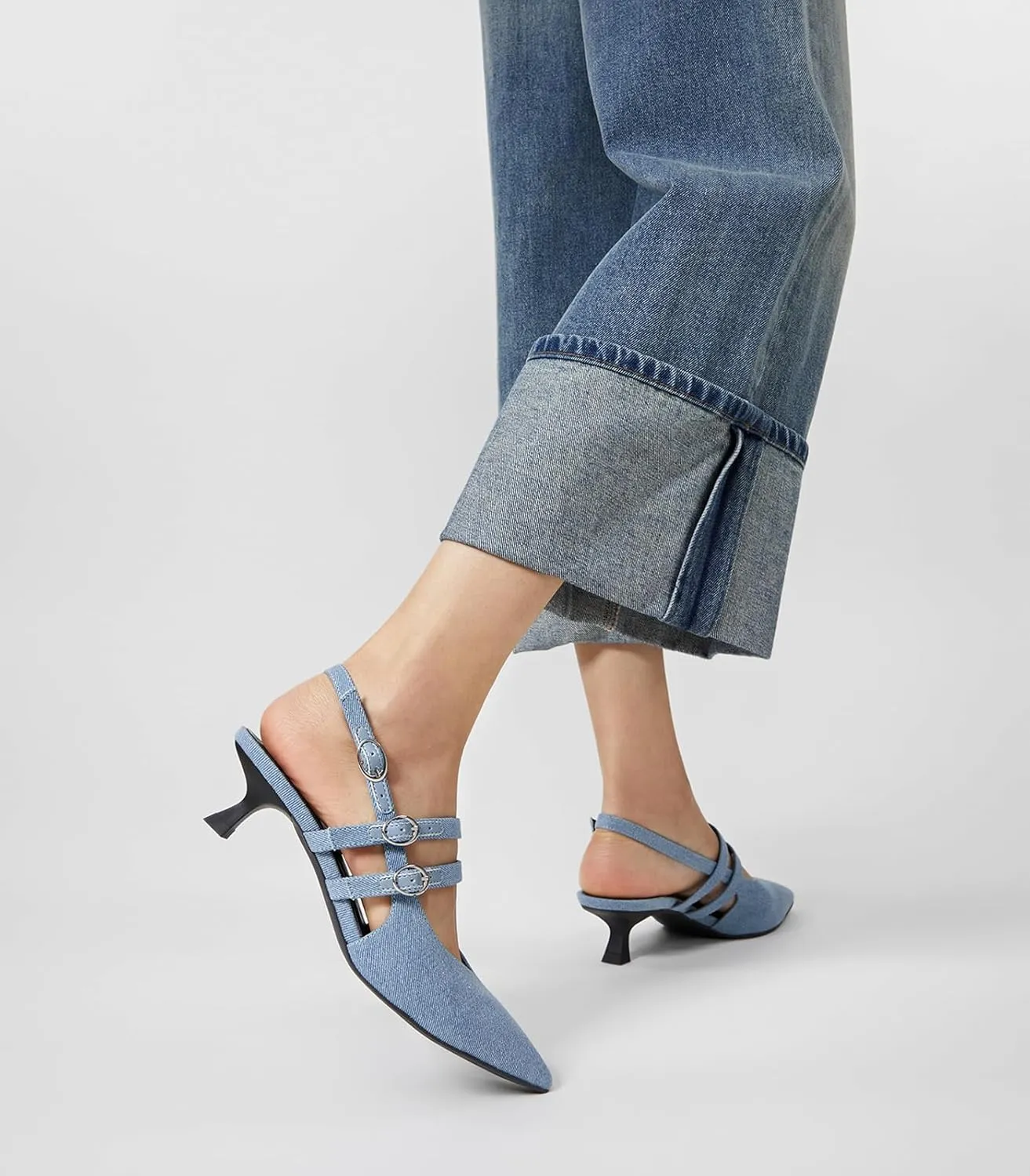 Arromic Women's Kitten Heels Two-Strap Mary Jane Slingback Pointed Toe Pumps Low Heel Ankle Strap Dress Shoes for Work, Wedding, and Formal Occasions