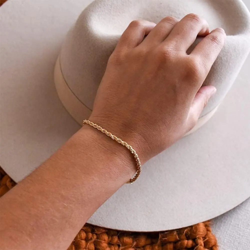ASCOMY Bracelet for Women Gold Bracelets for Girls Dainty Paperclip Herringbone Bracelet Layered Rope Chain Bracelet Set