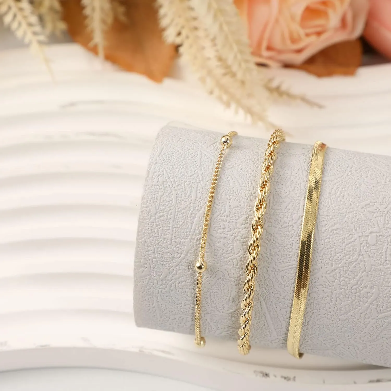 ASCOMY Bracelet for Women Gold Bracelets for Girls Dainty Paperclip Herringbone Bracelet Layered Rope Chain Bracelet Set