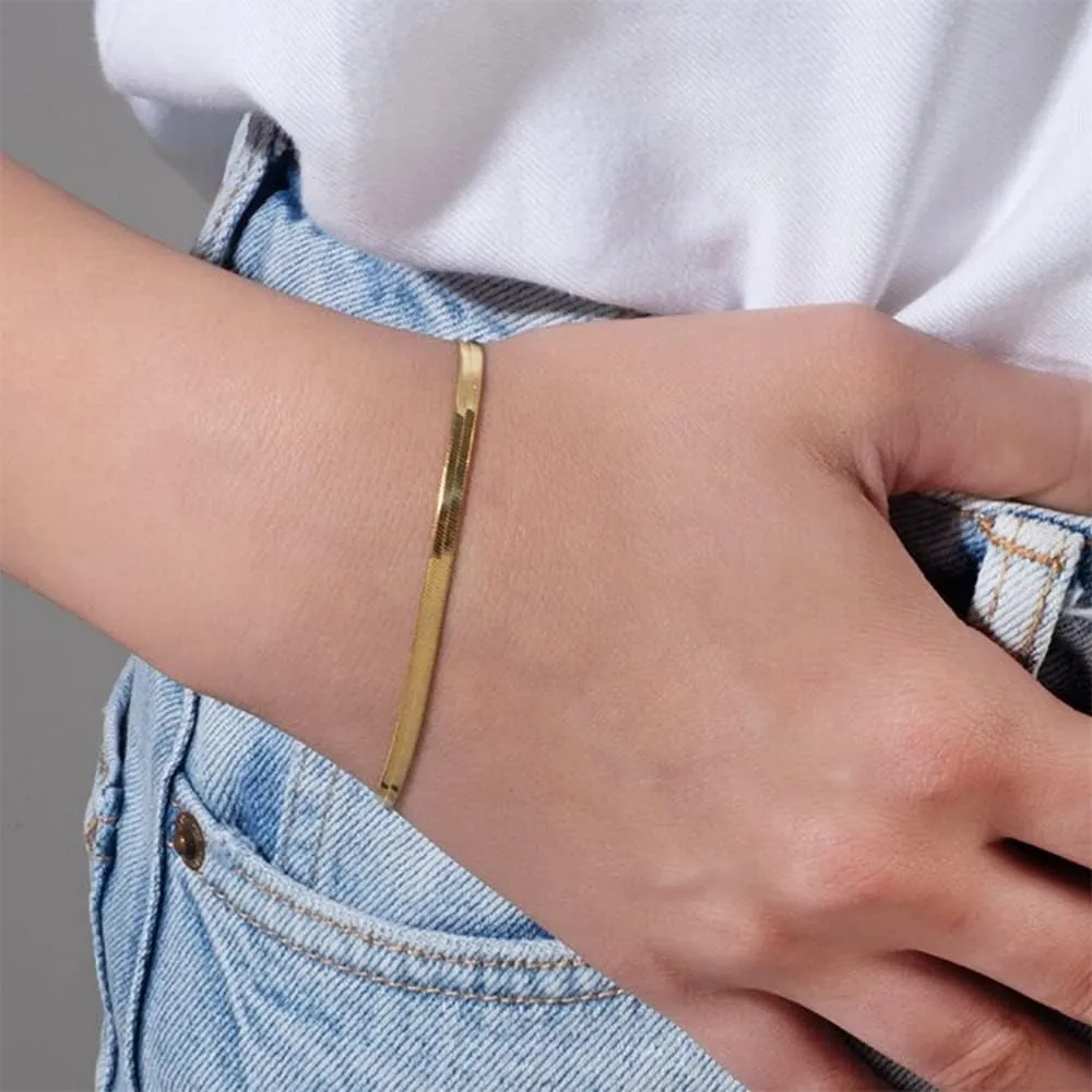 ASCOMY Bracelet for Women Gold Bracelets for Girls Dainty Paperclip Herringbone Bracelet Layered Rope Chain Bracelet Set