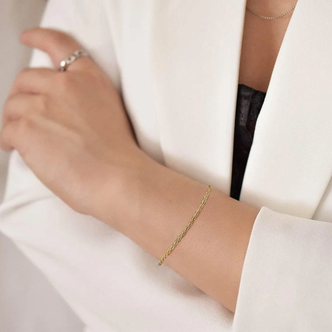 ASCOMY Bracelet for Women Gold Bracelets for Girls Dainty Paperclip Herringbone Bracelet Layered Rope Chain Bracelet Set