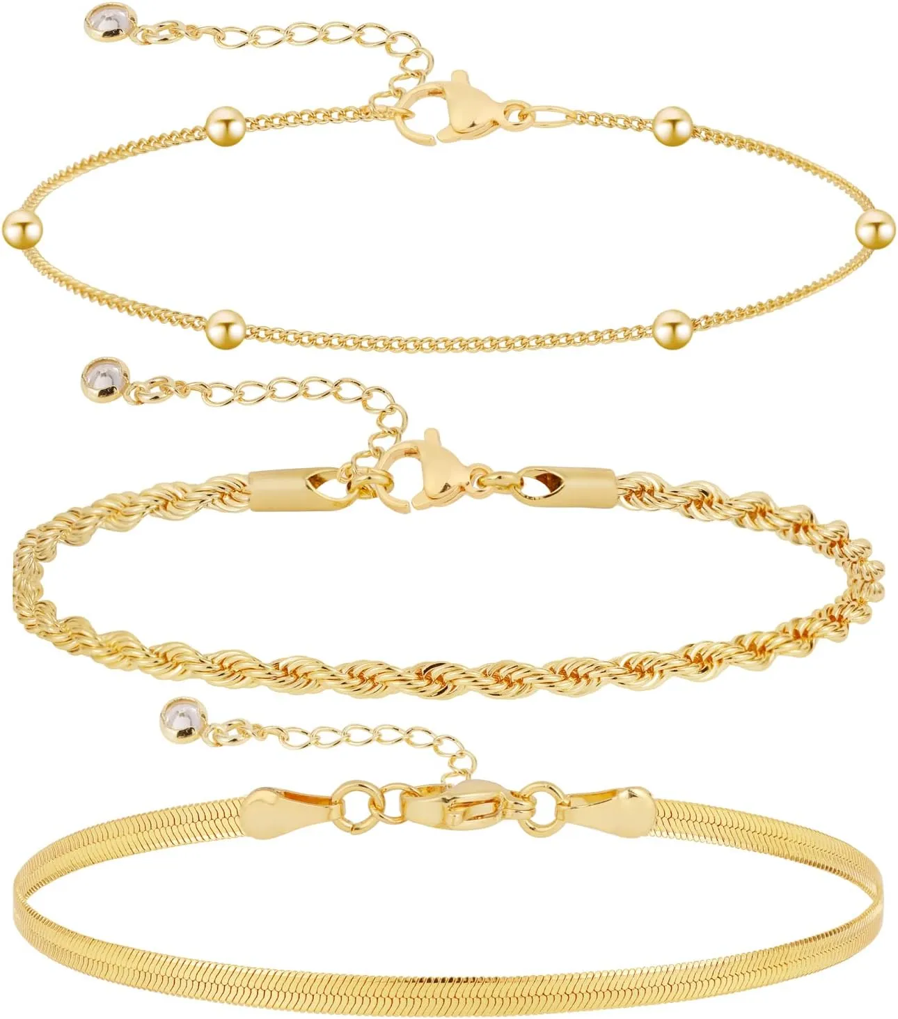 ASCOMY Bracelet for Women Gold Bracelets for Girls Dainty Paperclip Herringbone Bracelet Layered Rope Chain Bracelet Set