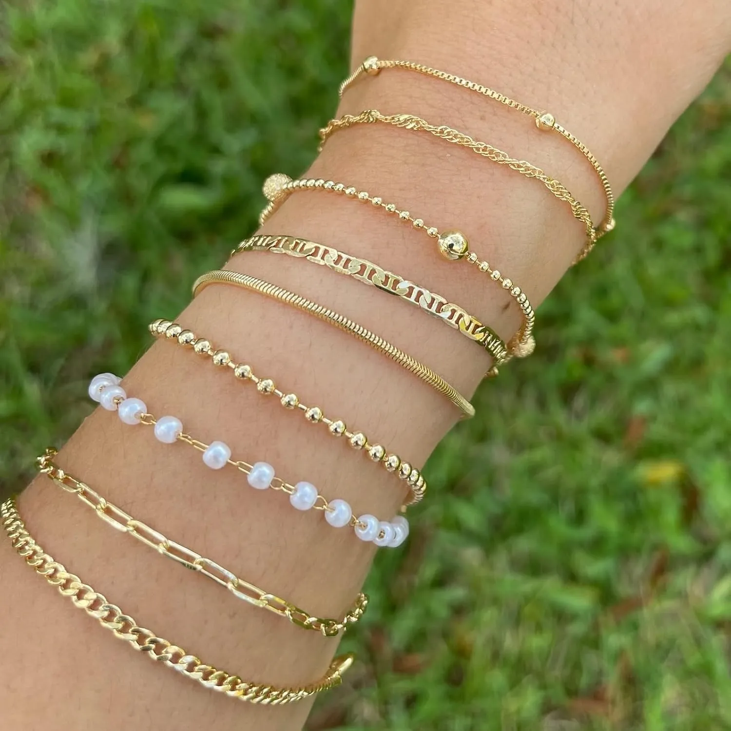ASCOMY Bracelets for Women Gold Bracelet Sets for Women 14K Gold Plated Dainty Link Chain Bracelets Herringbone Paperclip Cuba Rope Beads Layered Bracelet Set Anklet Bracelets Jewelry for Women