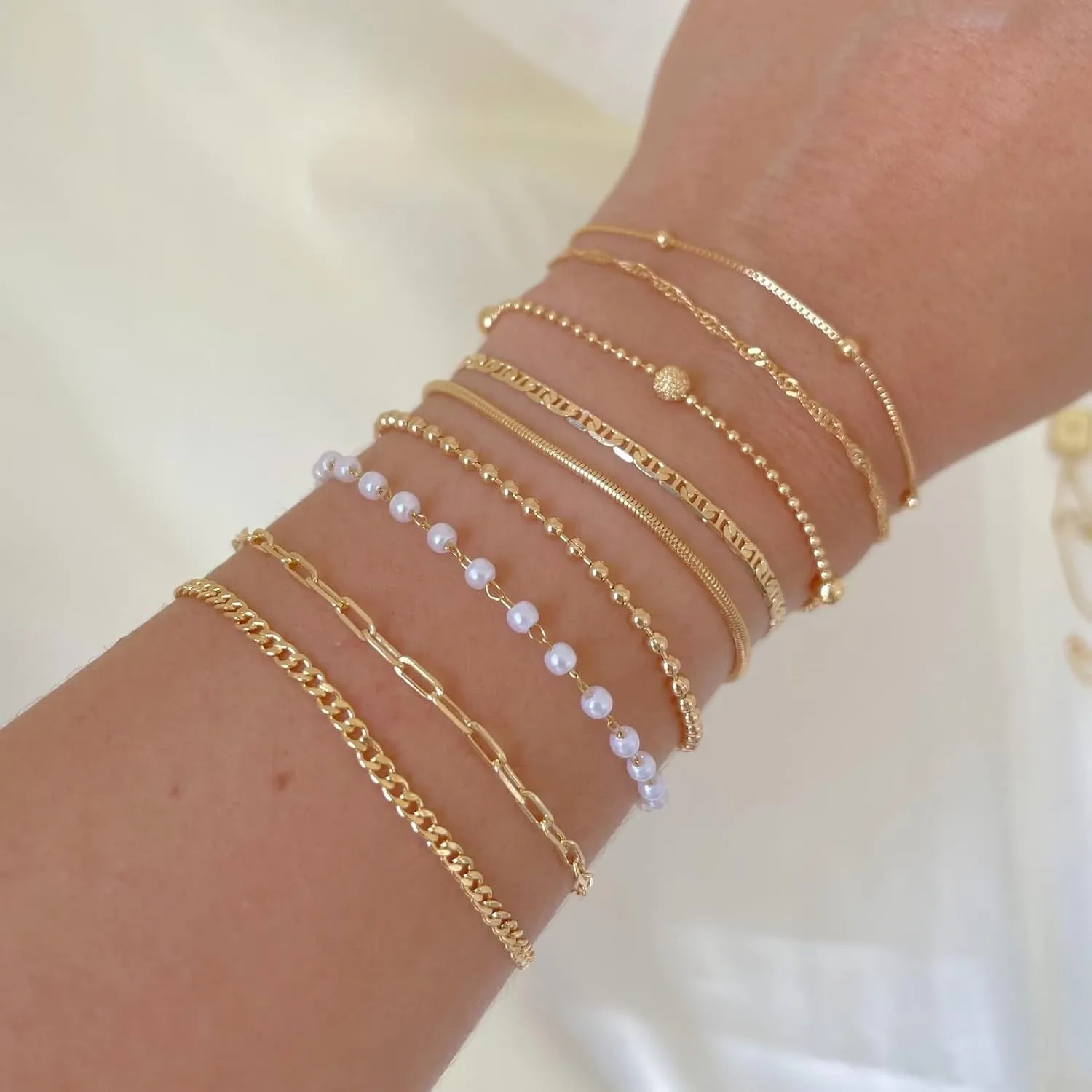 ASCOMY Bracelets for Women Gold Bracelet Sets for Women 14K Gold Plated Dainty Link Chain Bracelets Herringbone Paperclip Cuba Rope Beads Layered Bracelet Set Anklet Bracelets Jewelry for Women