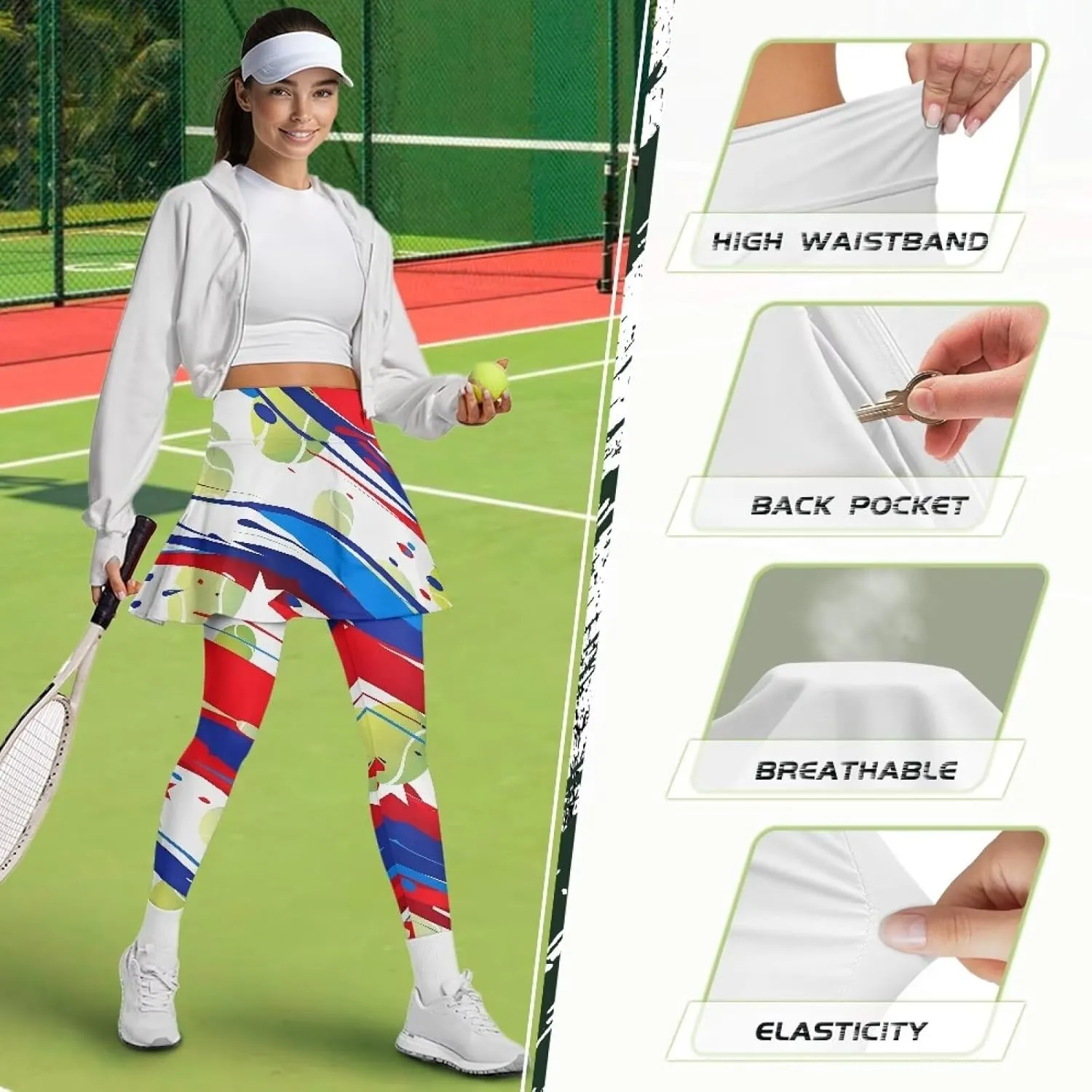 Athletics Skirts with Leggings Pickleball Pants for Women Skirted Leggings with Pockets Athletic Skirts Leggings