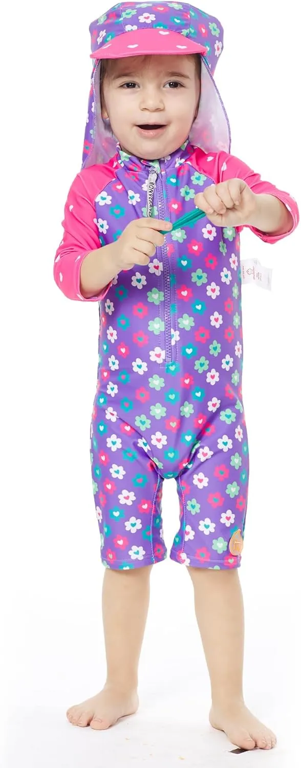 Baby Girl Bathing Suit Long Sleeve UPF 50  Sun Protection Come with a Hats