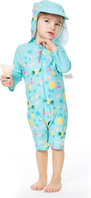 Baby Girl Bathing Suit Long Sleeve UPF 50  Sun Protection Come with a Hats