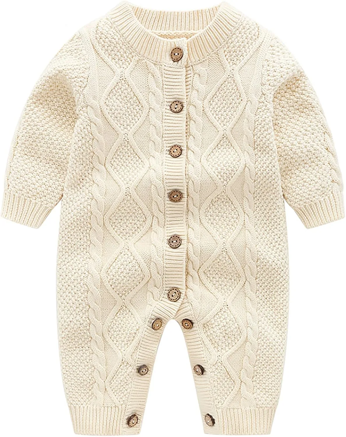 Baby Newborn Boy Knitted Sweater Romper Cotton Longsleeve Outfit with Kids Winter Warm Hats Set