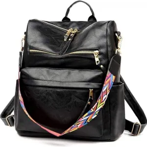 Backpack Purse for Women Fashion, PU Leather Designer Anti-theft School Backpack Convertible Shoulder Bags,Designer Large Backpack Travel Bag Black