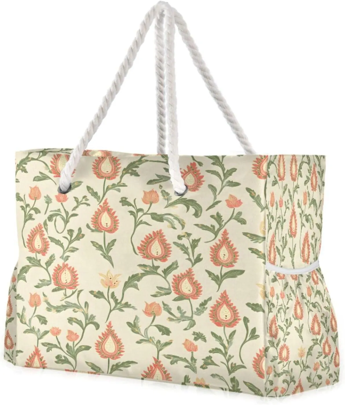 Beach Bag - Large Tote Bags for Women Paisley Floral Pattern Beige Shoulder Bags Zipper Waterproof Sandproof for Travel Gym Swim Daily