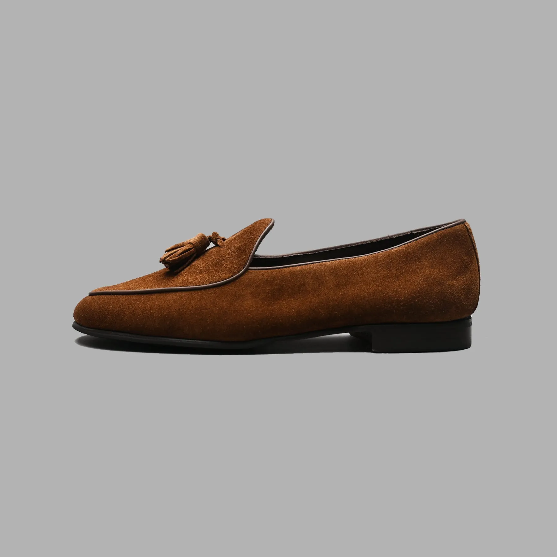 Belgian Tassel Loafer in Brown Reverse Kudu