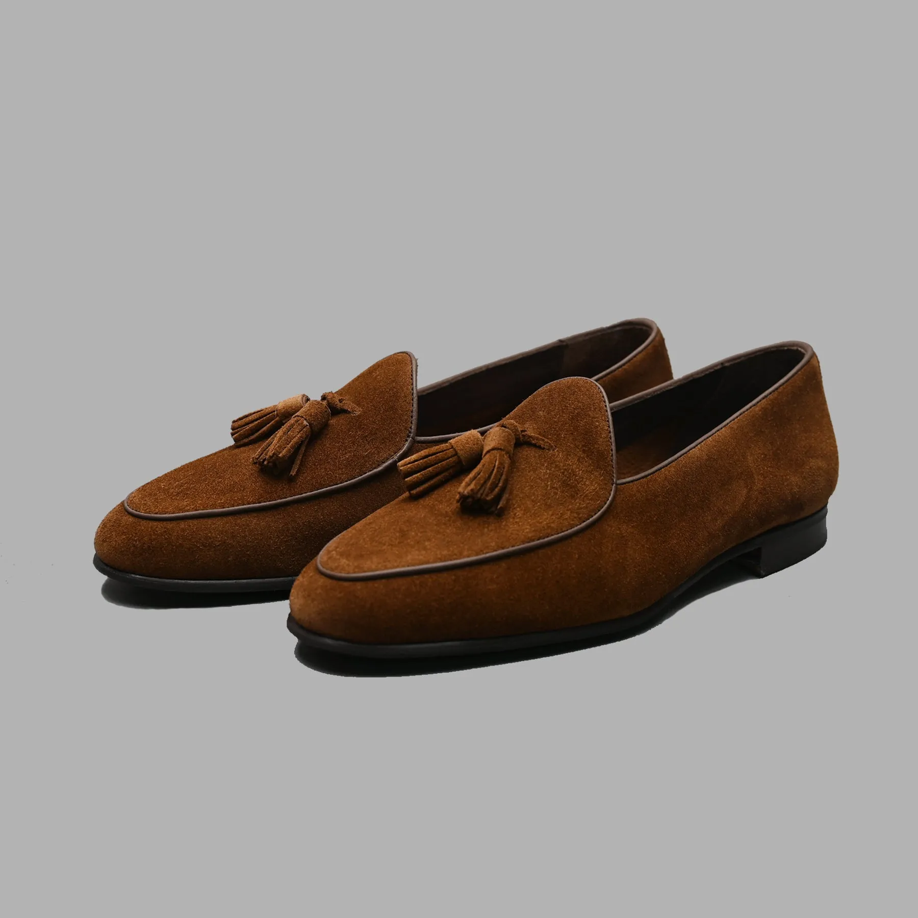 Belgian Tassel Loafer in Brown Reverse Kudu