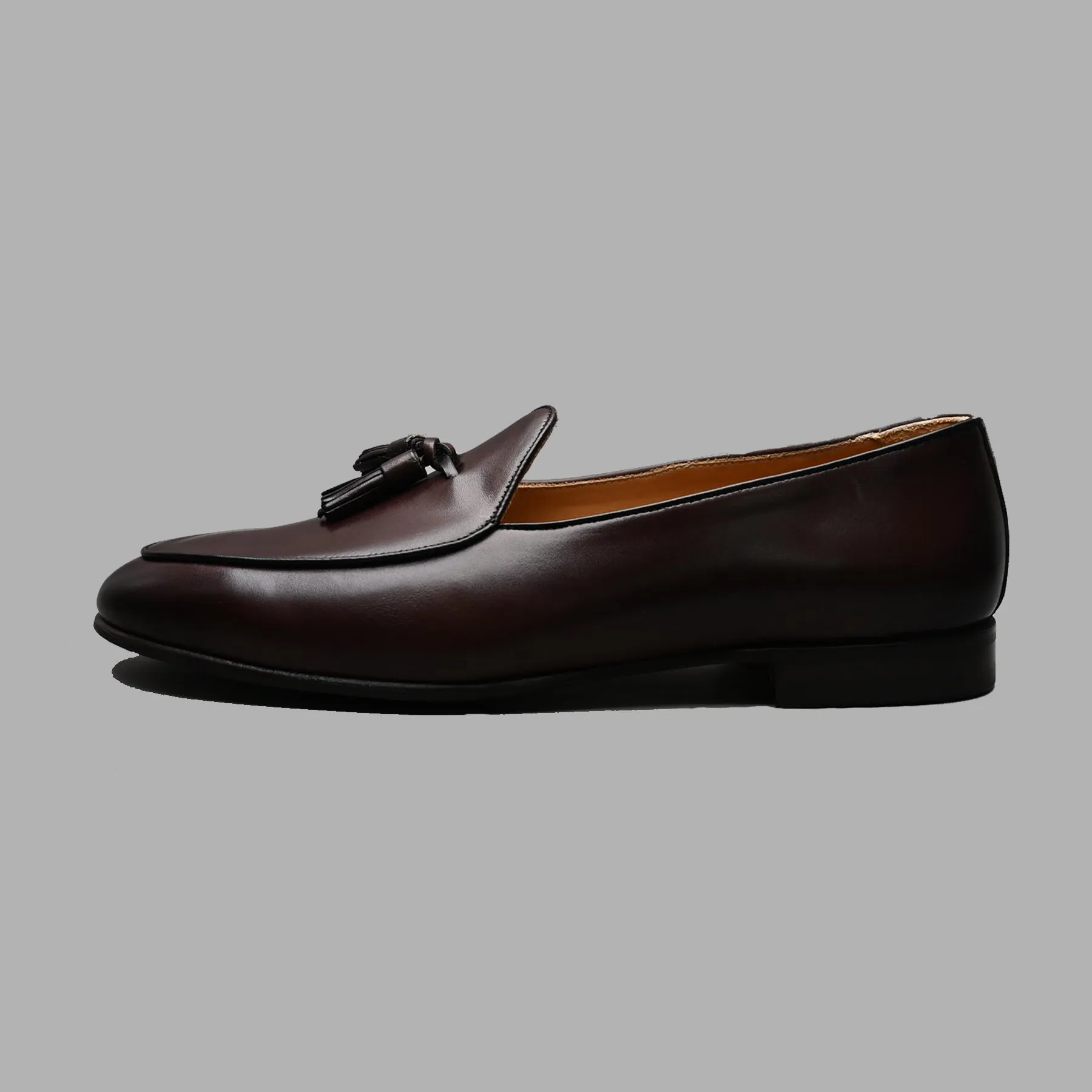 Belgian Tassel Loafer in Moka Calf Leather