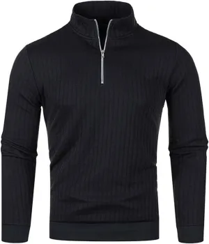 Black Quarter Zip Men Solid Wool Knitting Versatile Stand Collar Long Sleeve Long Cardigan Coat Men Black Sweater