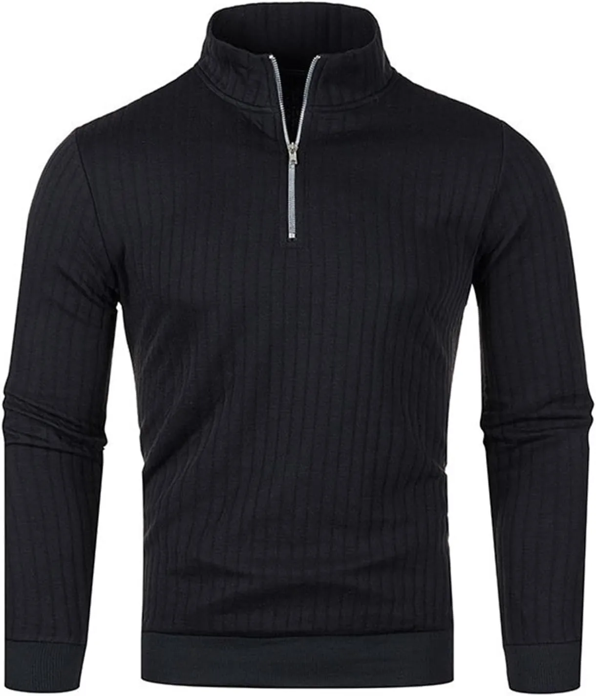 Black Quarter Zip Men Solid Wool Knitting Versatile Stand Collar Long Sleeve Long Cardigan Coat Men Black Sweater