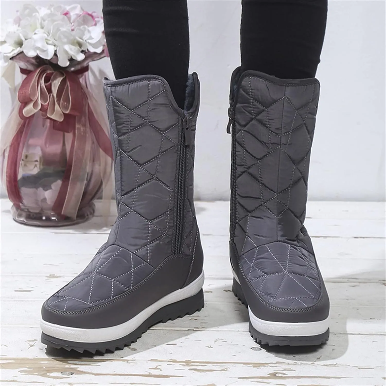 Black Winter Boots for Women Wide Calf Womens Waterproof Winter Boots Size 8 Womens Tall Snow Boots Size 9 Tall Snow Boots Waterproof Snow Shoes for Women Cute