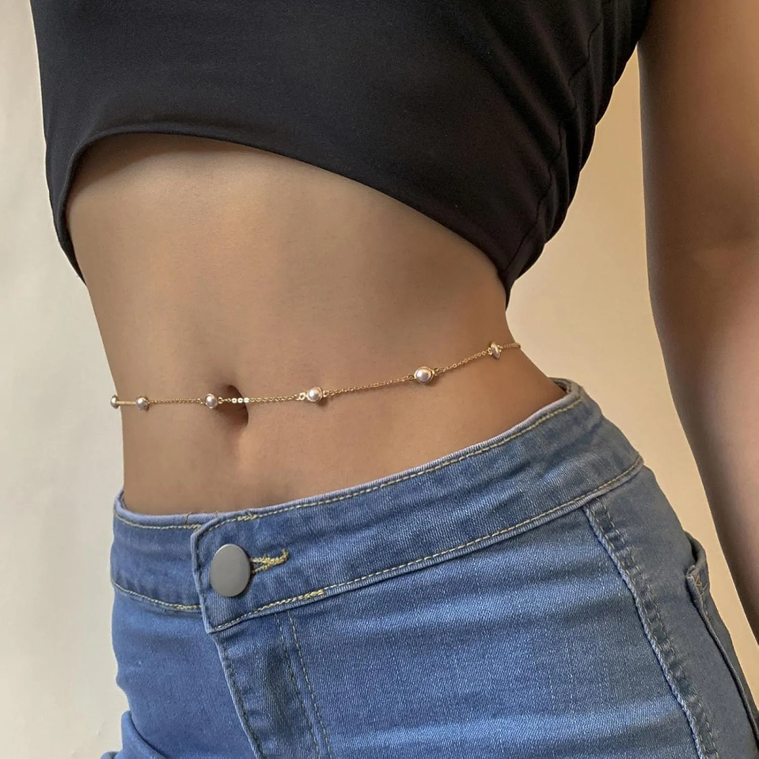 Body Chains Sexy Pearl Waist Belly Gold Color Chains Double-Layeres Women Bikini Body Chains Beach Jewelry Accessories for Women Gift