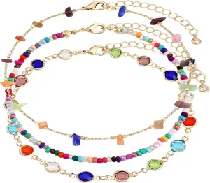 Boho Beaded Ankle Bracelet Beach 18 K Gold Plated Anklet Bracelets Handmade Colorful Seed Beads Butterfly Evil Eye Heart Link Chain Anklet Pack Cute Summer Foot Jewelry for Women