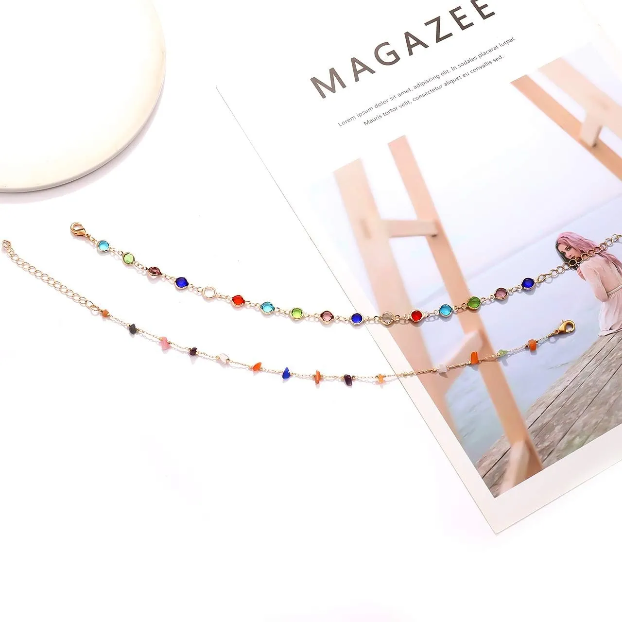 Boho Beaded Ankle Bracelet Beach 18 K Gold Plated Anklet Bracelets Handmade Colorful Seed Beads Butterfly Evil Eye Heart Link Chain Anklet Pack Cute Summer Foot Jewelry for Women